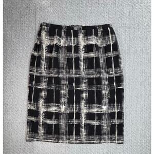 Vintage Studio 9 Sz 10 Silk Skirt Black & Cream Tan Geometric VTG Retro